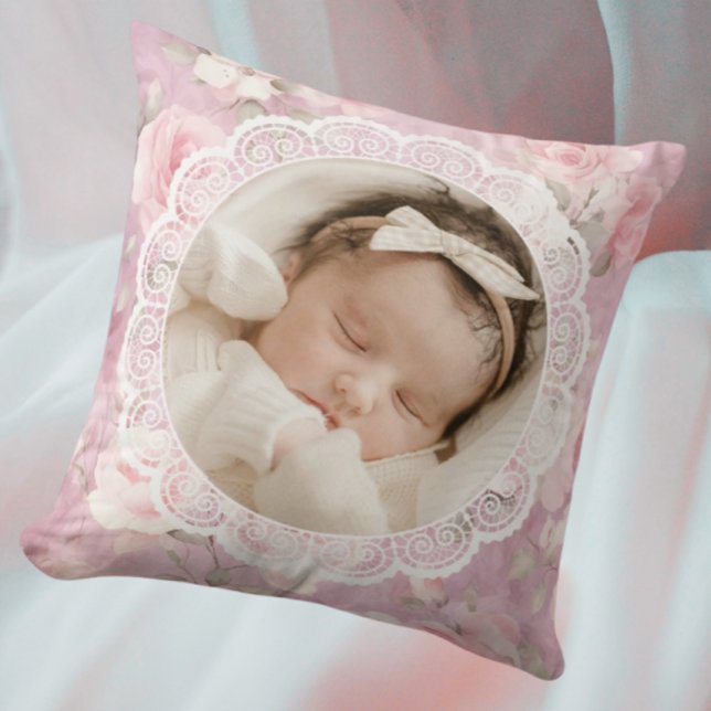 Almofada Vintage Personalized Memory Roses Lace  (For the sweetest baby!)