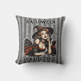Almofada Vintage Pin-Up Halloween Bruxa Dois Impressão