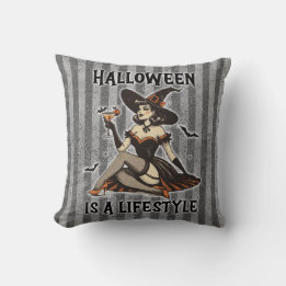 Almofada Vintage Pin-Up Halloween Bruxa Dois Impressão