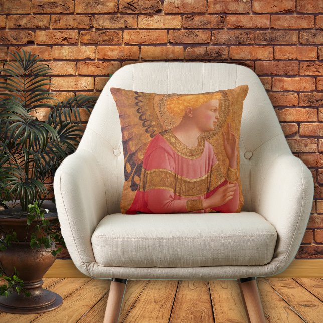 Almofada Vintage Pink Ouro Christian Angel (Christian Angle figure pink gold dress golden halo on home decor pillow.)