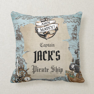 Almofada Vintage Pirate Treasure Map Ahoy Matey Anchor Boy