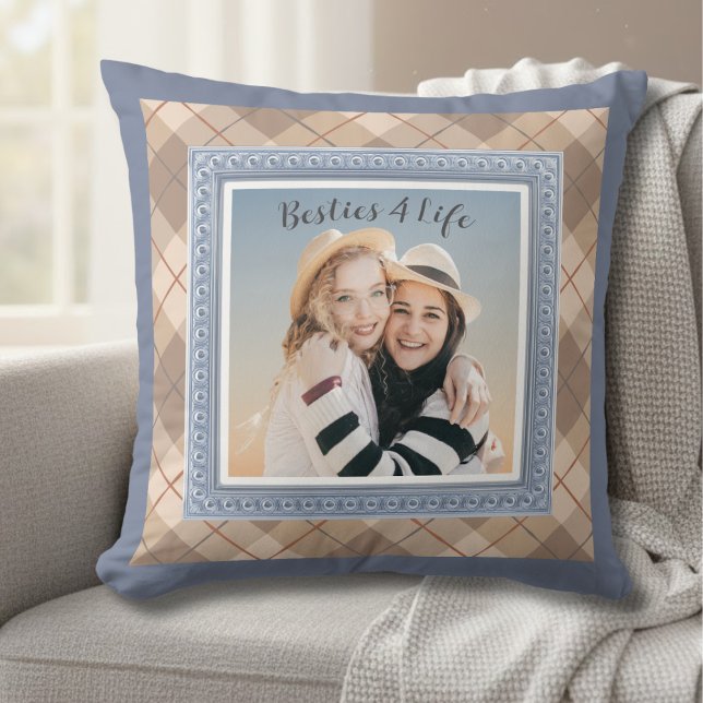 Almofada Vintage Plaid Besties Best Friend Photo (The ultimate BFF gift for the one who’s been there through it all)
