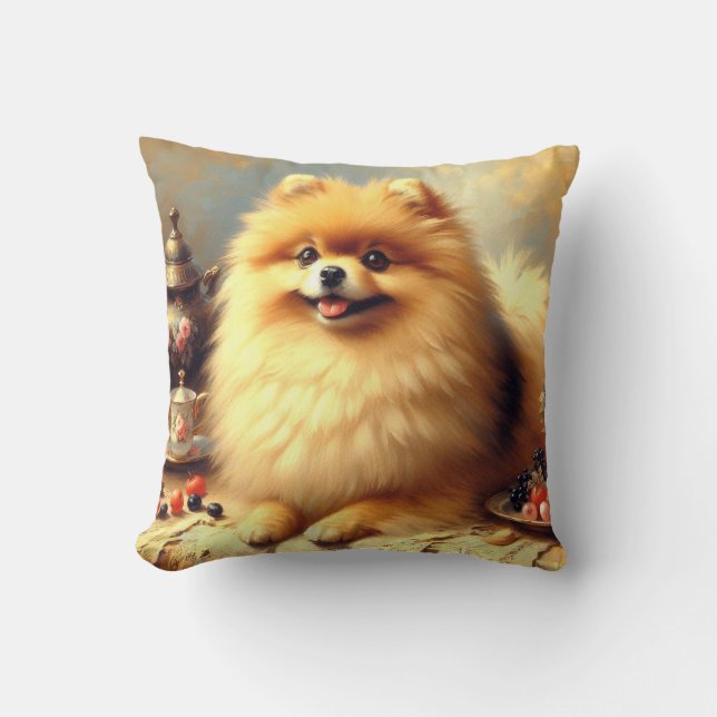 Almofada Vintage Pomeranian - Pintura de cães (Frente)