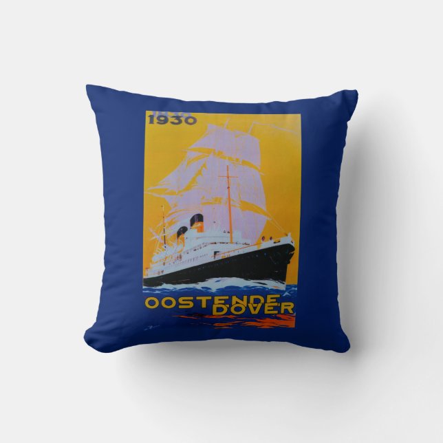 Almofada Vintage PosterEurope de Oostende Dôvar (Frente)