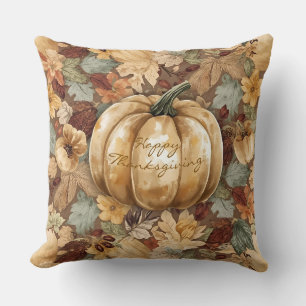 Almofada Vintage, Pumpkin com o Padrão de Ação de Graças Pi