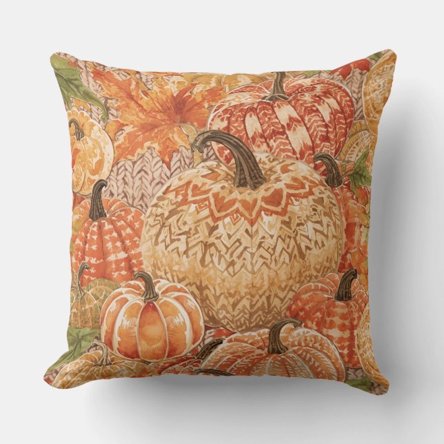 Almofada Vintage, Pumpkins Patch Crochet Design (Frente)