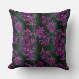 Almofada Vintage Purple Floral Damask Emerald Green Pattern