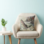 Almofada Vintage Rainbow Trout Pescador Pesca de Peixes<br><div class="desc">Ilustração Vintage design desportiva com pescador pescando num rio. Uma truta arco-íris está saltando e saltando da água.</div>