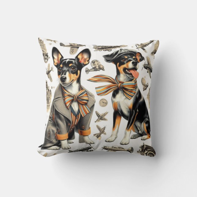 Almofada Vintage Rat Terrier Seamless (Frente)