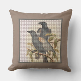 Almofada Vintage Raven Ephemera no padrão Taupe Harlequin