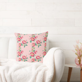 Almofada Vintage Red and Pink Peony Chinoiserie Vine Floral