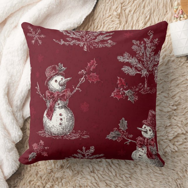 Almofada Vintage Red Toile Christmas Botanical - Snowman (Cobertor)