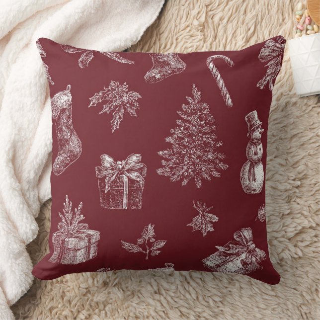 Almofada Vintage Red Toile Christmas with Stockings (2) (Cobertor)