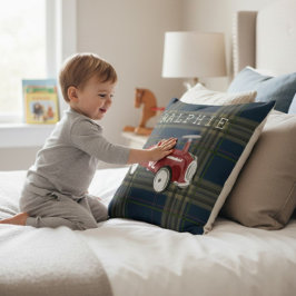 Almofada Vintage Red Toy Car Plaid Nursery Name Throw 