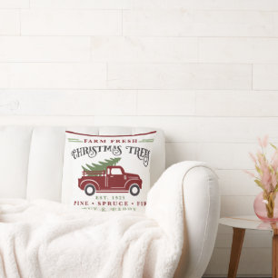 Almofada Vintage Red Truck Festivo Férias Árvores de Natal