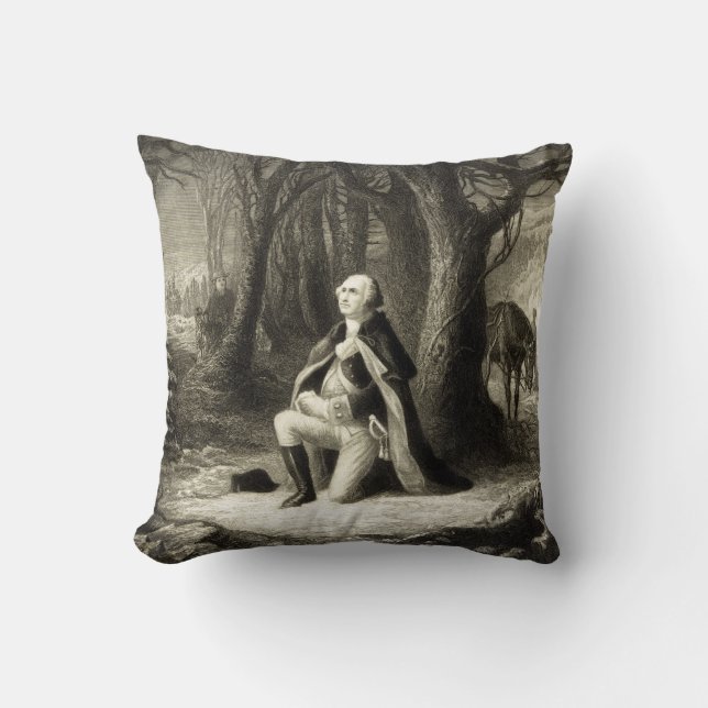 Almofada Vintage Retrato de George Washington Rezando (Frente)