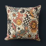 Almofada Vintage Retro Celestial Grunge Pattern<br><div class="desc">This vintage, retro seamless pattern features a curated collection of celestial, grunge elements including iconic yin, yang, and radiant sun, and classic smiley, face motifs. The design is grounded in an earthy color palette of muted creams, burnt oranges, and deep teals, all tied together with a heavily distressed, weathered texture....</div>