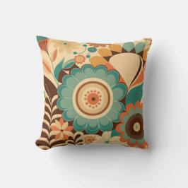 Almofada Vintage retro design floral castanho-verde