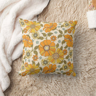 Almofada Vintage Retro Orange Floral Patterno