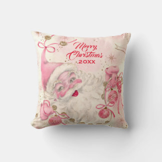 Almofada Vintage Retro Pink Santa Clause Férias de Natal