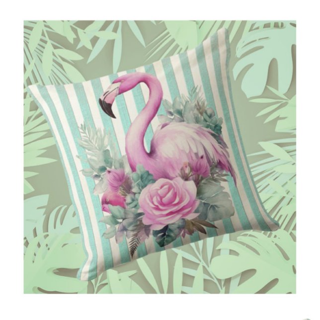 Almofada Vintage Retro Tropical Rosa Flamingo (Vintage flamingo and roses)