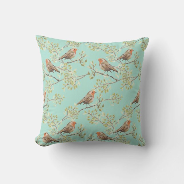 Almofada Vintage Robin Redbreast Art Pattern (Frente)