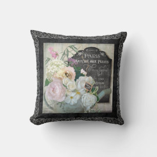 Almofada Vintage, Rosa de quadro de aviso de tipografia da