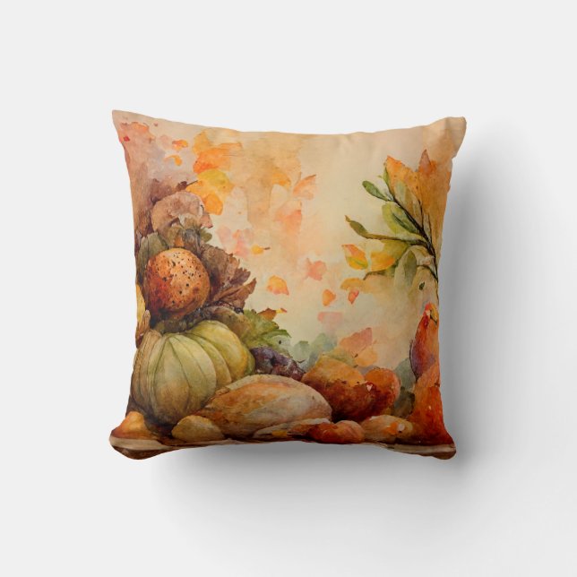 Almofada Vintage Rustic Orange Pumpkins Harvest Fall (Frente)