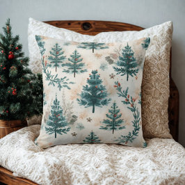 Almofada Vintage Rustic Watercolor Pine de inverno Padrão