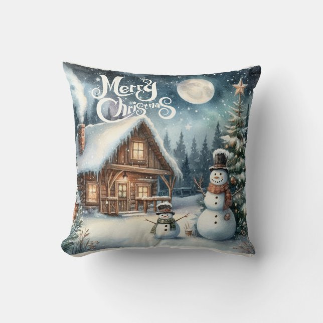 Almofada Vintage/Rústico/Boneco de Neve/Natal (Frente)