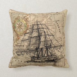Almofada Vintage Sailboat & Compass