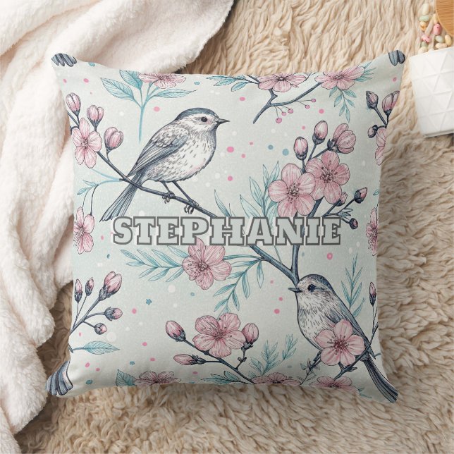 Almofada Vintage Sakura Cherry Blossom & Bird Aestética 4 (Cobertor)