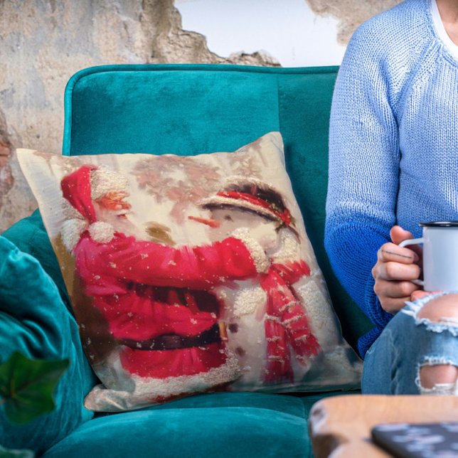 Almofada Vintage Santa Claus Snowman Natal (Criador carregado)