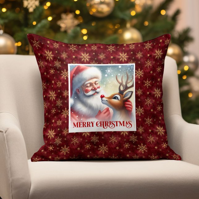 Almofada Vintage Santa Rudolph Christmas Pillow Warm Cheer  (Vintage Santa Rudolph Christmas Pillow Warm Cheerx)