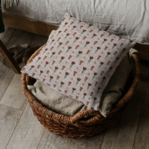 Almofada Vintage Scandinavia Folk Art Tulip Faux Linen