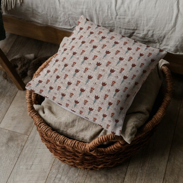 Almofada Vintage Scandinavia Folk Art Tulip Faux Linen (Criador carregado)