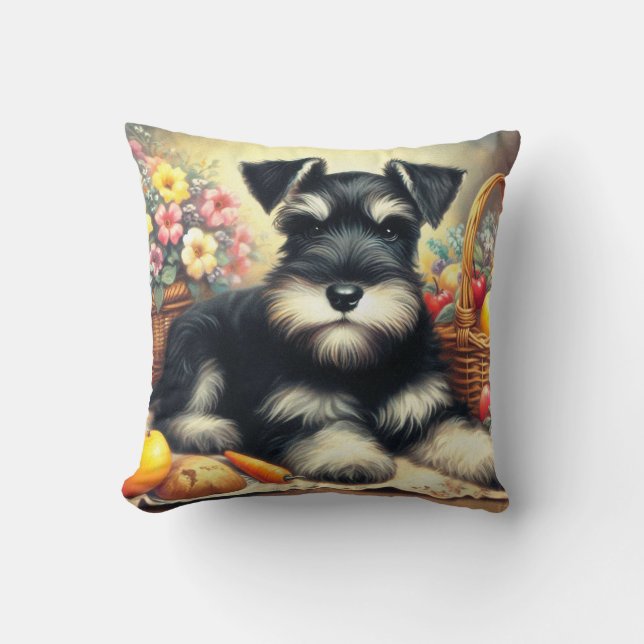Almofada Vintage Schnauzer Pintura (Frente)