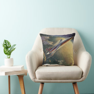Almofada Vintage Science Ficeship Airplane Earth