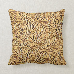 Almofada Vintage Scrollwork floral da mostarda de Brown