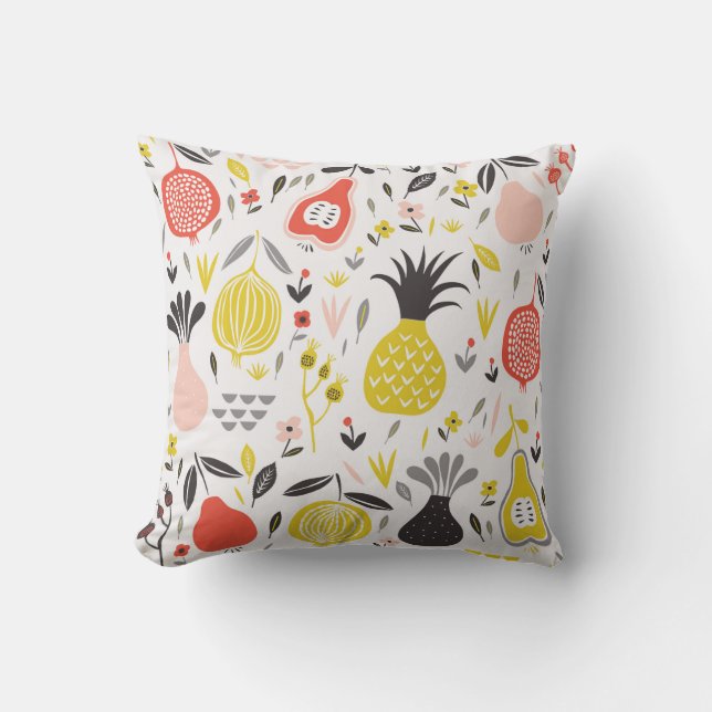 Almofada vintage seamless pattern with fruits, flowers and  (Frente)