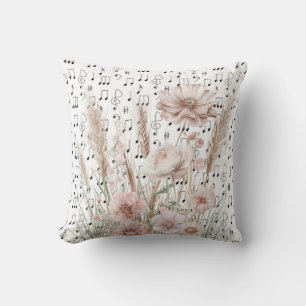 Almofada Vintage Sheet Music with Pink Peony Wilflower