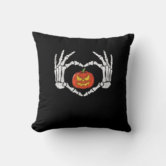 Almofada Vintage Skeleton Mãos Pumpkin Outono Hallow (Frente)