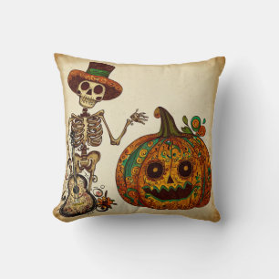 Almofada Vintage Skeleton/Pumpkin Day of the Dead (Dia de P