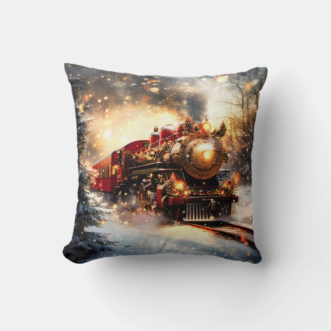 Almofada Vintage Snowy Night Christmas Train Express (Frente)