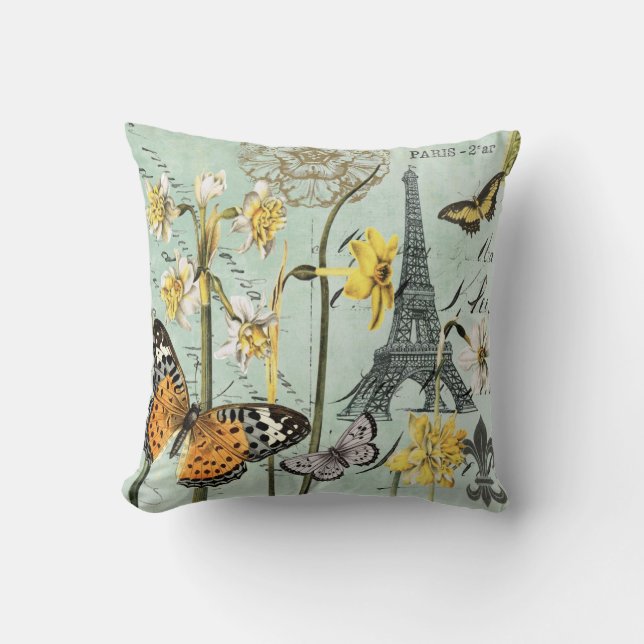Almofada Vintage Springtime em Paris Eiffel Tower travessei (Frente)