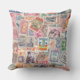 Almofada Vintage Stamps Viagem Theme Decor