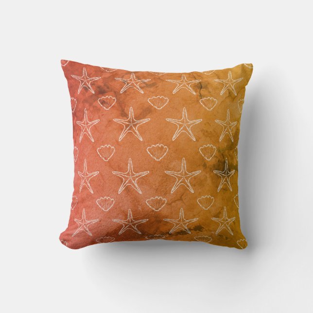Almofada Vintage Starfish Seashell Sketch Patterch (Frente)