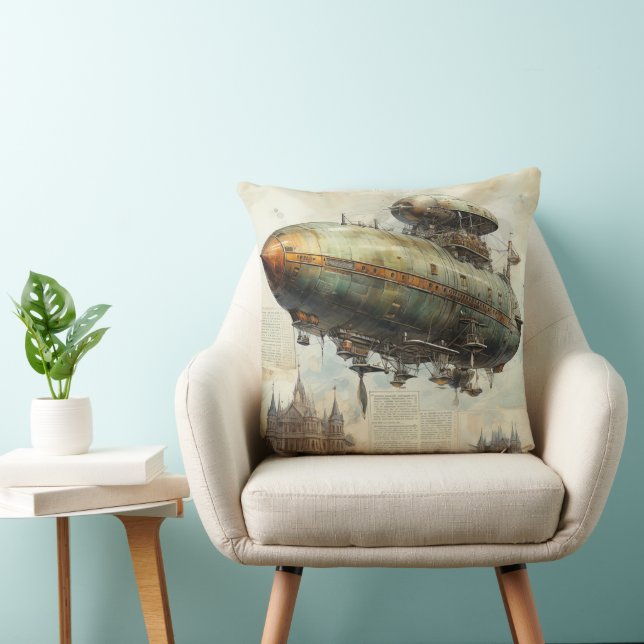 Almofada Vintage Steampunk Zeppelin (7) Papel Tecido (Cadeira)
