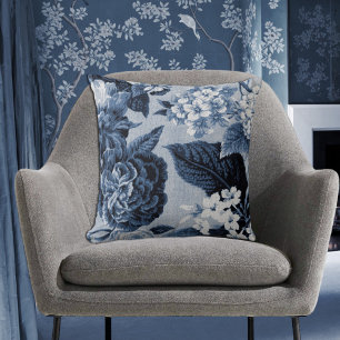 Almofada Vintage Toile floral botânico No.1 do azul de