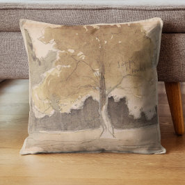 Almofada Vintage Tree Landscape Watercolor, Neutral Cottage